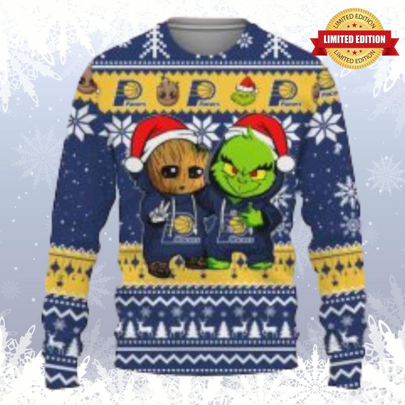 Indiana Pacers Baby Groot And Grinch Ugly Sweaters For Men Women