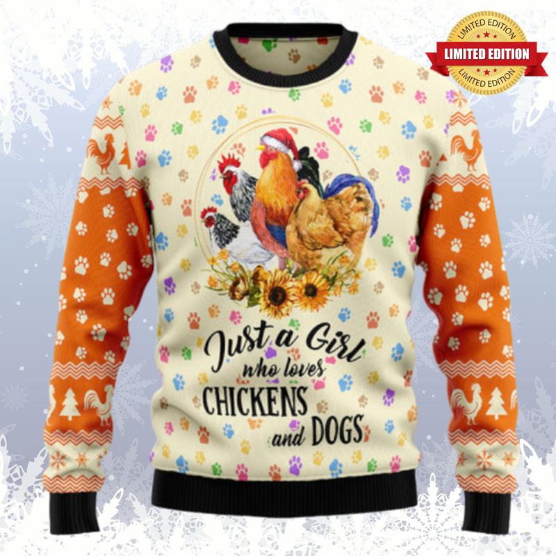 Just A Girl Who Loves Chickens And Dogs Ugly Sweaters For Men Women