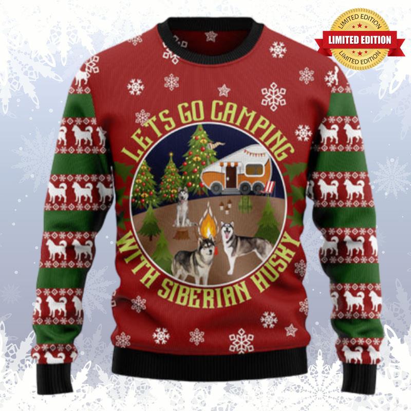 Let'S Go Camping With Siberian Husky Ugly Sweaters For Men Women