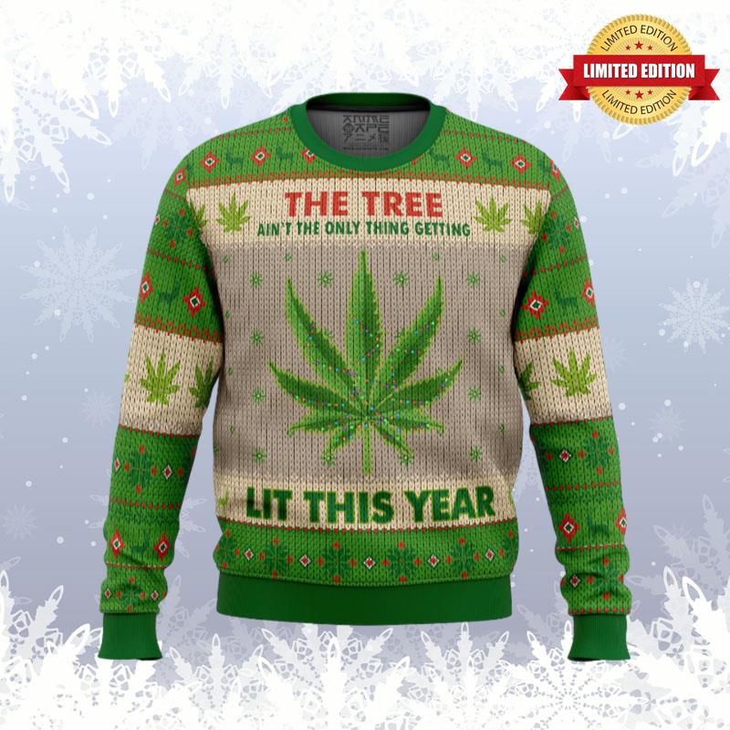 Lit This Year Weed Ugly Sweaters For Men Women