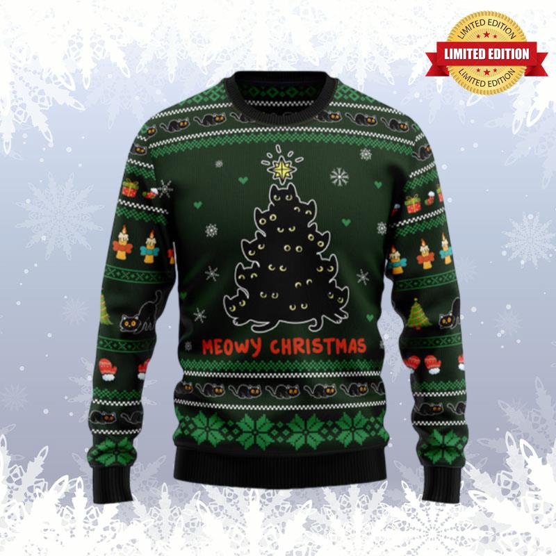 Meowy Christmas Black Cat 1 Ugly Sweaters For Men Women