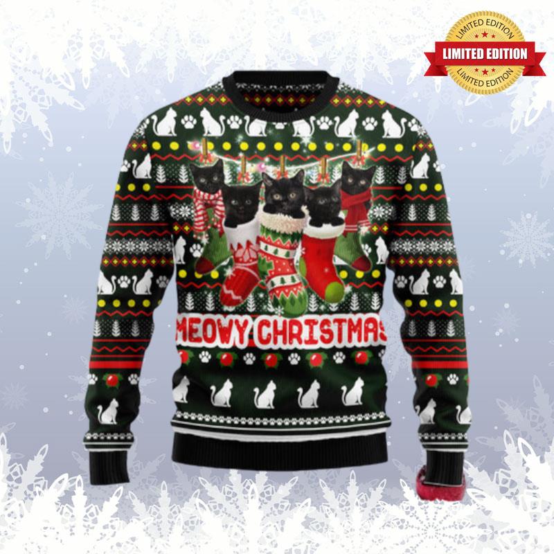 Meowy Christmas Black Cat Ugly Sweaters For Men Women