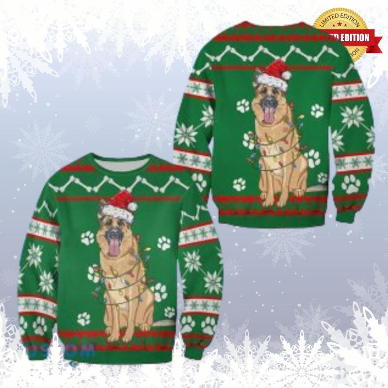 Merry Christmas German Shepherd Dog Green Ugly Sweaters For Men Women