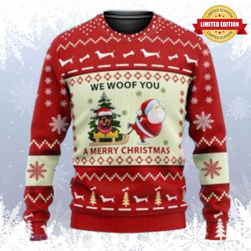 Merry Christmas Rottweiler We Woof You A Merry Christmas Red Ugly Sweaters For Men Women