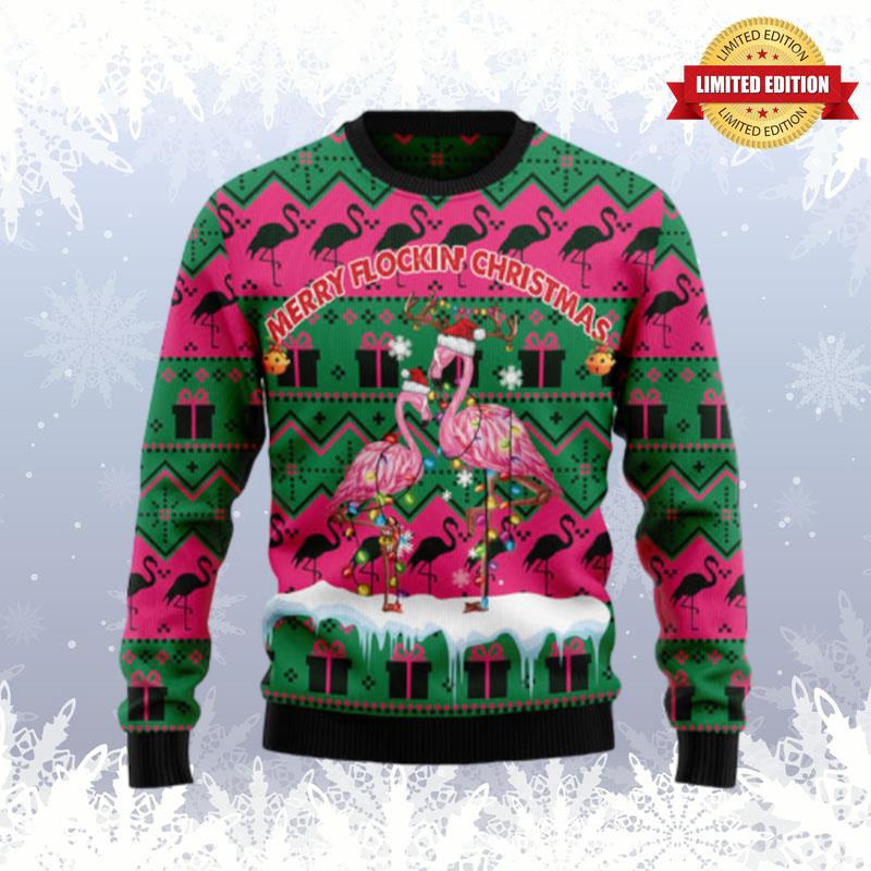 Merry Flockin' Christmas Flamingo Ugly Sweaters For Men Women