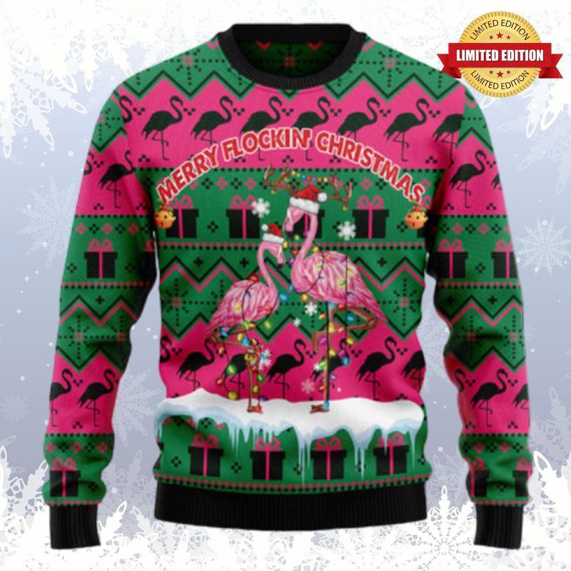 Merry Flockin?Christmas Flamingo Ugly Sweaters For Men Women