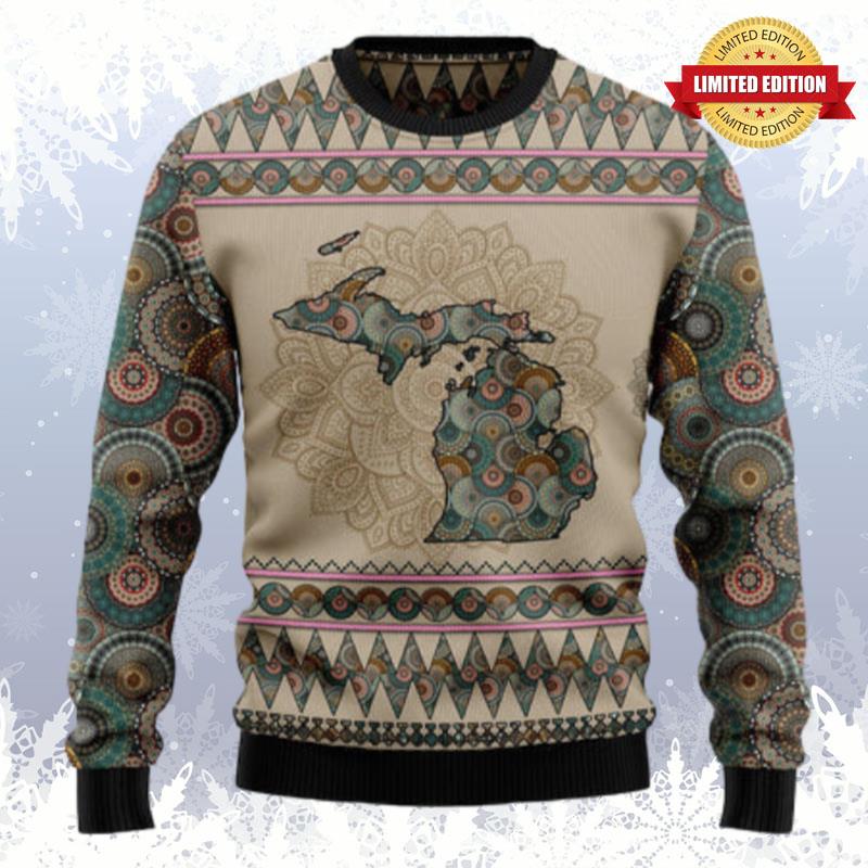 Michigan Mandala T210 Ugly Christmas Sweater Ugly Sweaters For Men Women
