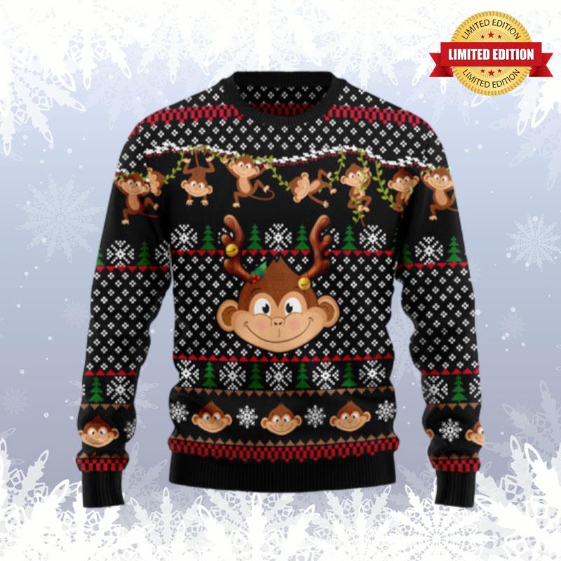 Monkey Christmas Pattern Ugly Sweaters For Men Women