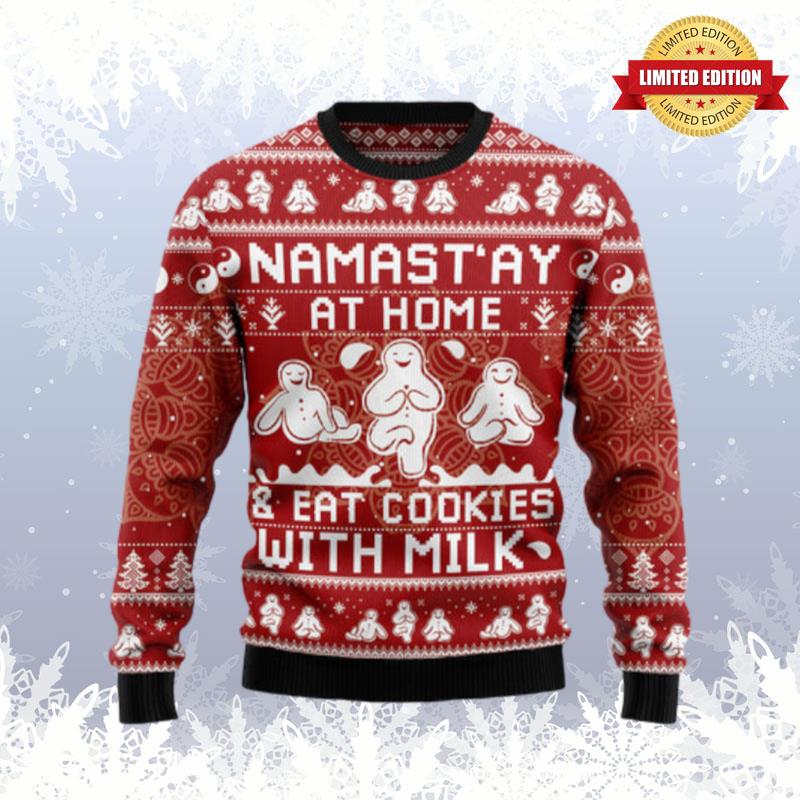 Namast'Ay At Home Eat Cookies With Milk Ugly Sweaters For Men Women