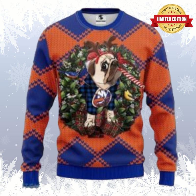 Nhl New York Islanders Pug Dog Christmas Ugly Sweaters For Men Women