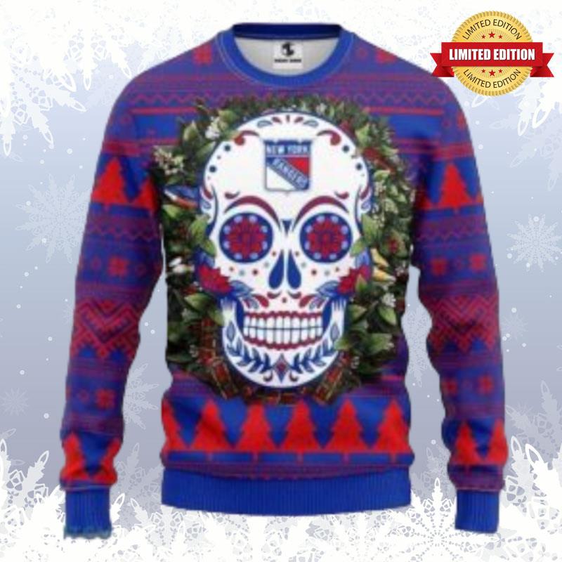 Nhl New York Rangers Skull Flower Christmas Ugly Sweaters For Men Women