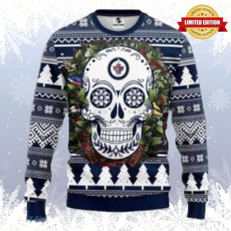 Nhl Winnipeg Jets Skull Flower Christmas Ugly Sweaters For Men Women
