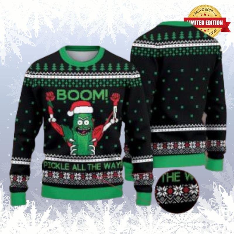 Pickle Rick Boom Rick And Morty Knitted Christmas Rick Morty Xmas Ugly Sweaters For Men Women