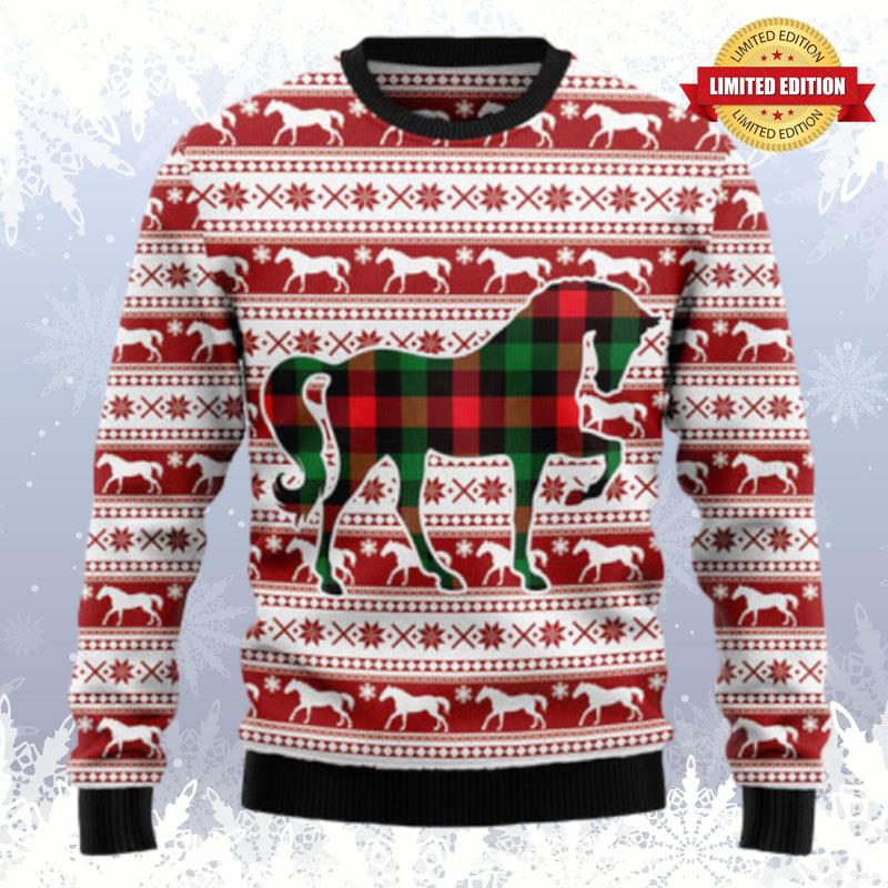 Plaid Pattern Horse Ugly Sweaters For Men Women