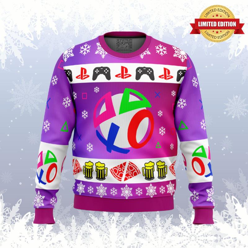Playstation Neon Ugly Sweaters For Men Women