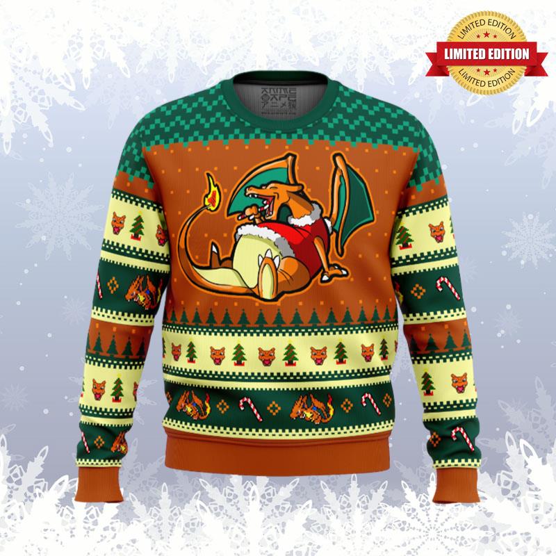 Pokemon Eating Candy Cane Charizard Ugly Sweaters For Men Women