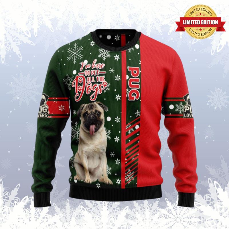 Pug Dogs Carrying Gift Christmas On The Red Car Ugly Sweaters For Men Women