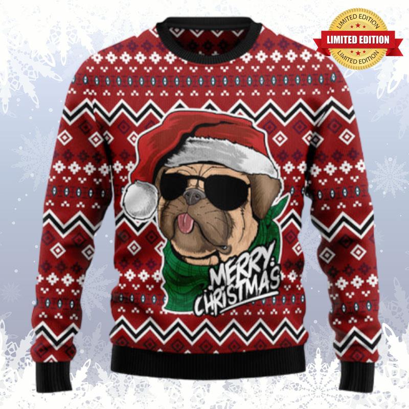 Pug Merry Christmas HZ120112 unisex womens & mens, couples matching, friends, funny family ugly christmas holiday sweater gifts (plus size available) Ugly Sweaters For Men Women