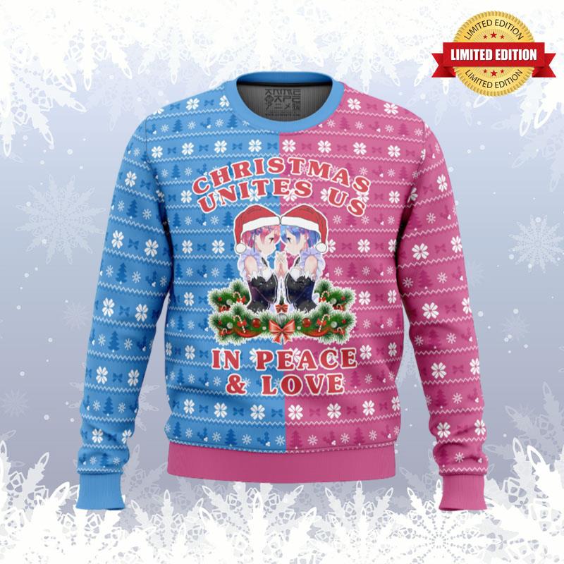 Re Zero Ram and Rem Christmas Ugly Sweaters For Men Women