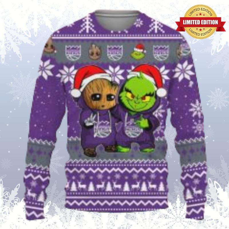 Sacramento Kings Baby Groot And Grinch Ugly Sweaters For Men Women