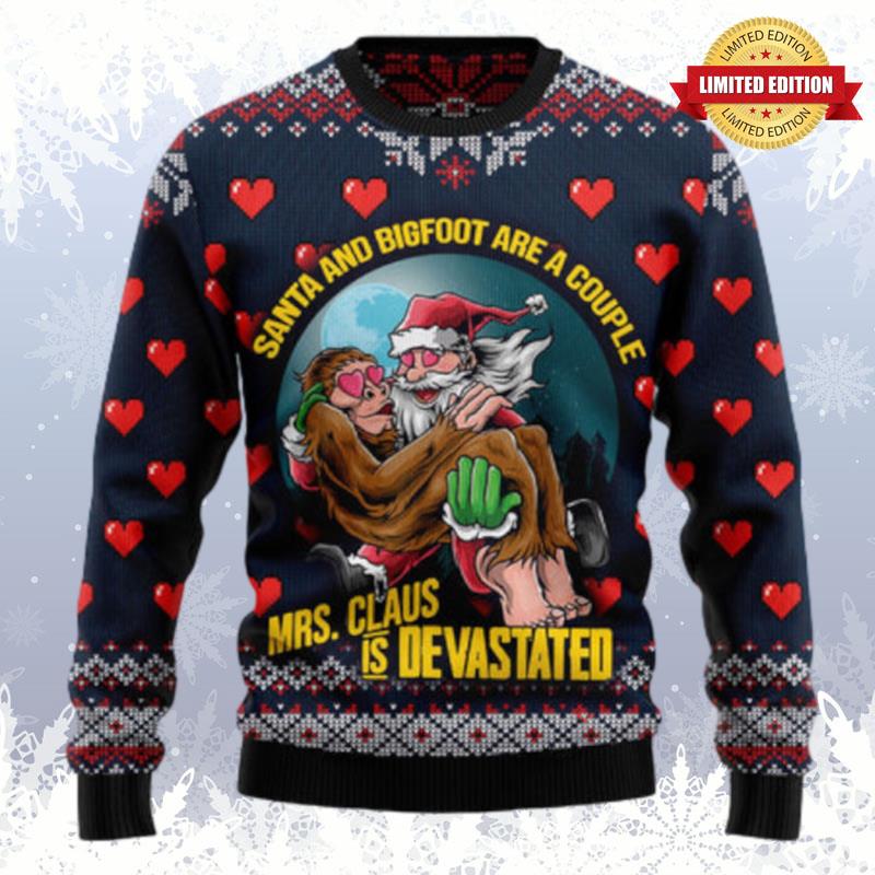 Santa And Bigfoot Are A Couple Ugly Sweaters For Men Women