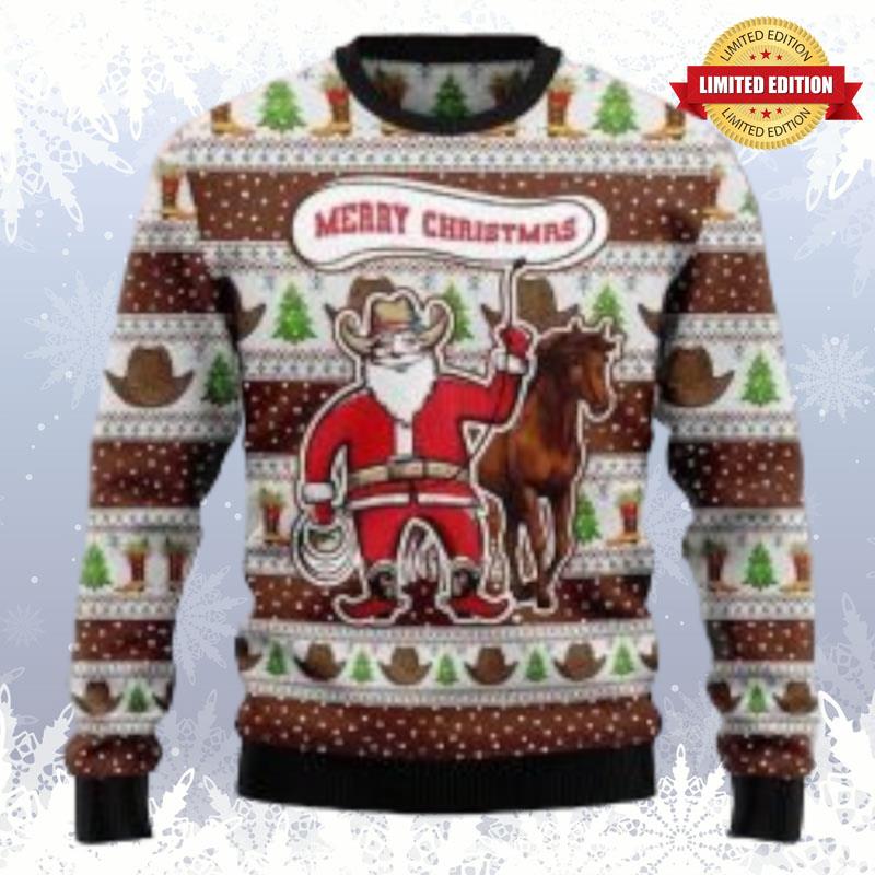 Santa Claus Is A Real Cowboy Christmas Ugly Sweaters For Men Women