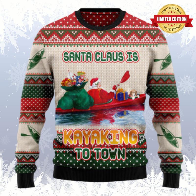 Santa Claus Is Kayaking To Town Ugly Sweaters For Men Women