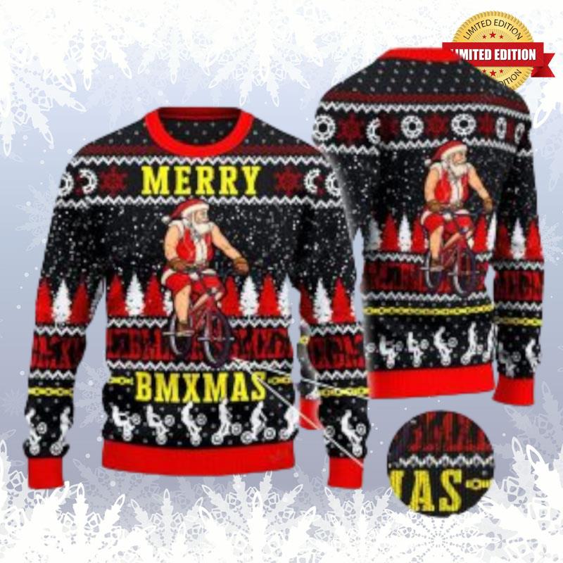 Santa On Bmx Merry Ugly Sweaters For Men Women
