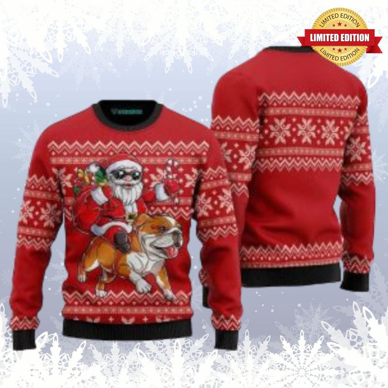 Santa Riding English Bulldog Ugly Sweaters For Men Women