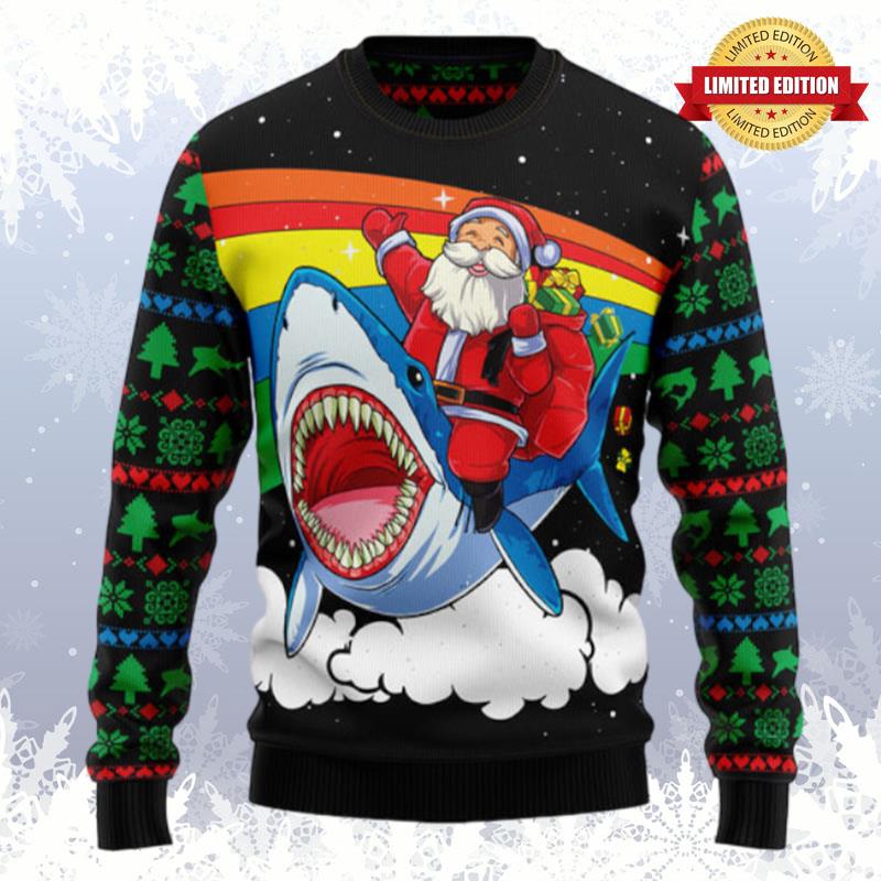 Santa Riding Shark Ugly Sweaters For Men Women