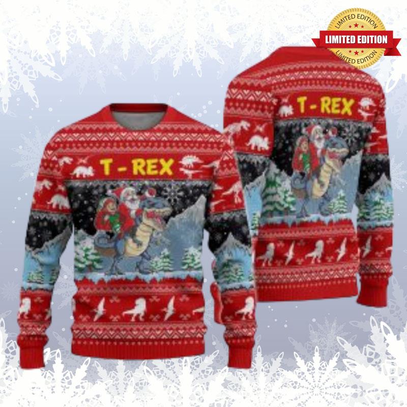 Santa Riding T Rex Ugly Sweaters For Men Women