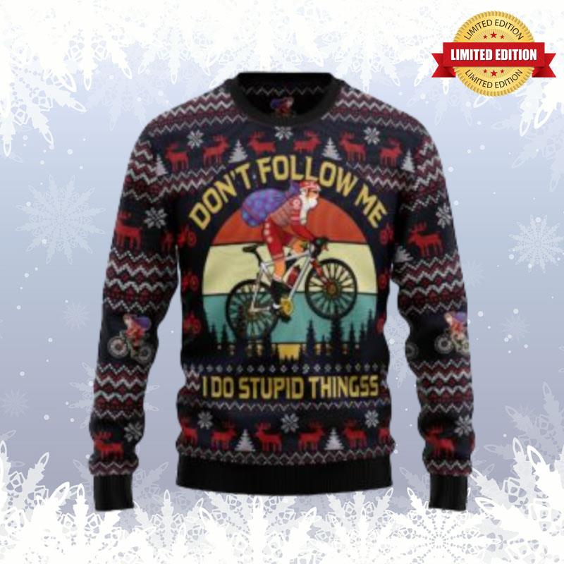 Satan Claus On Mountain Bike Ugly Sweaters For Men Women