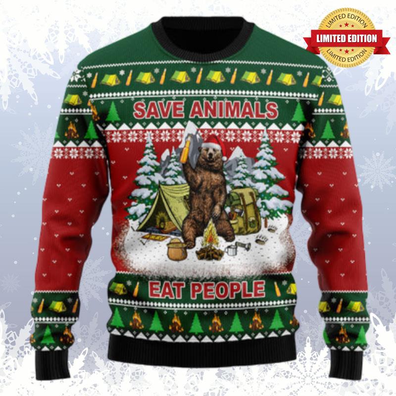Save Animals Eat People Bear Ugly Sweaters For Men Women