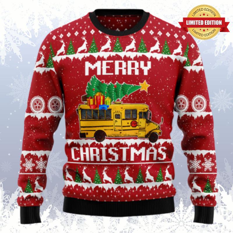 School Bus Merry Christmas Ugly Sweaters For Men Women