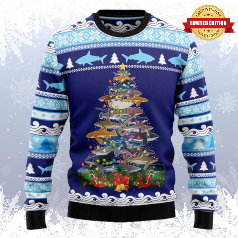 Shark Christmas Tree Ugly Sweaters For Men Women