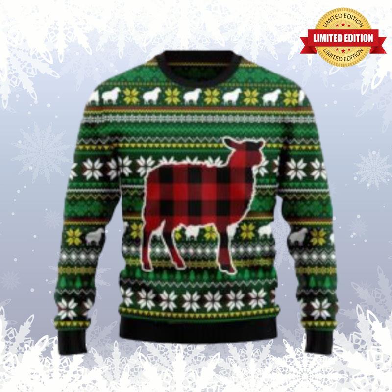 Sheep Red Plaid Ugly Sweaters For Men Women