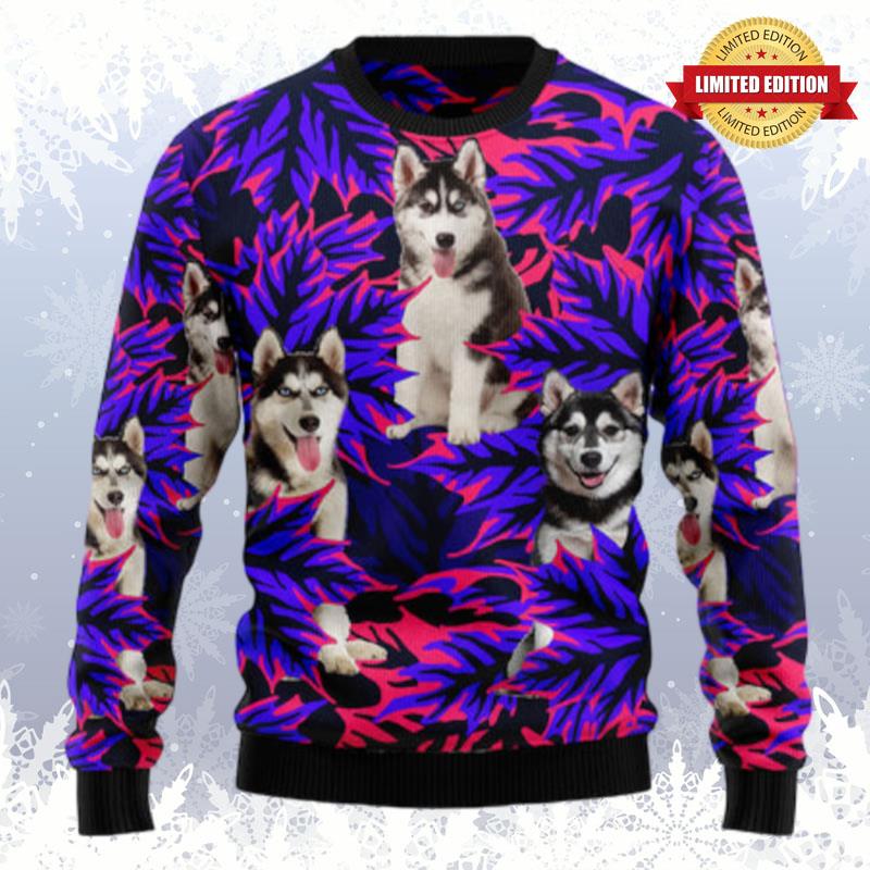 Siberian Husky Leaves Ugly Sweaters For Men Women