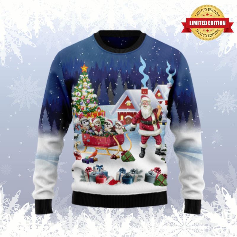 Siberian Husky Santa Sled Ugly Sweaters For Men Women