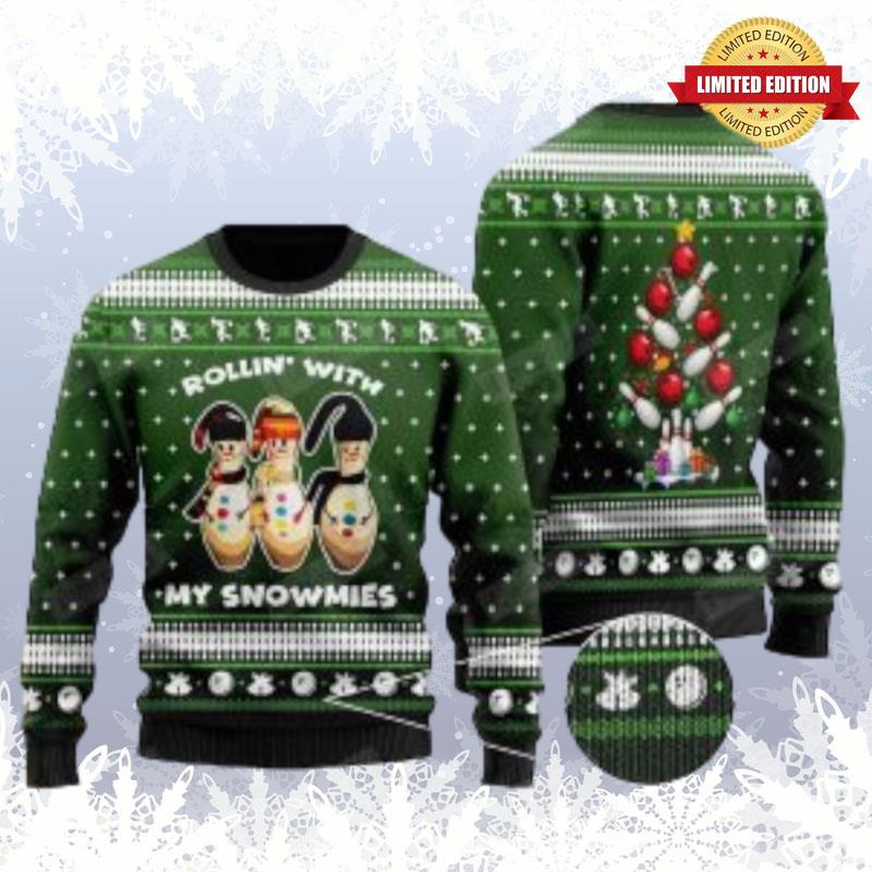 Snowman Bowling Rollin With My Snowmies Ugly Sweaters For Men Women