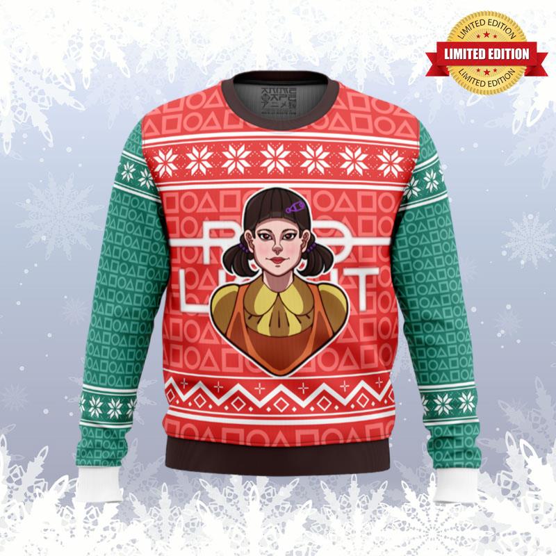 Squid Game Red Light Green Light Doll Ugly Sweaters For Men Women