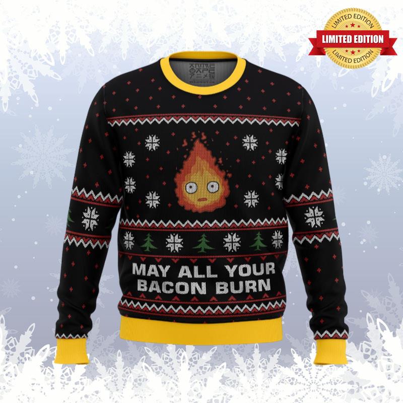Studio Ghibli May All Your Bacon Burn Calcifer Ugly Sweaters For Men Women