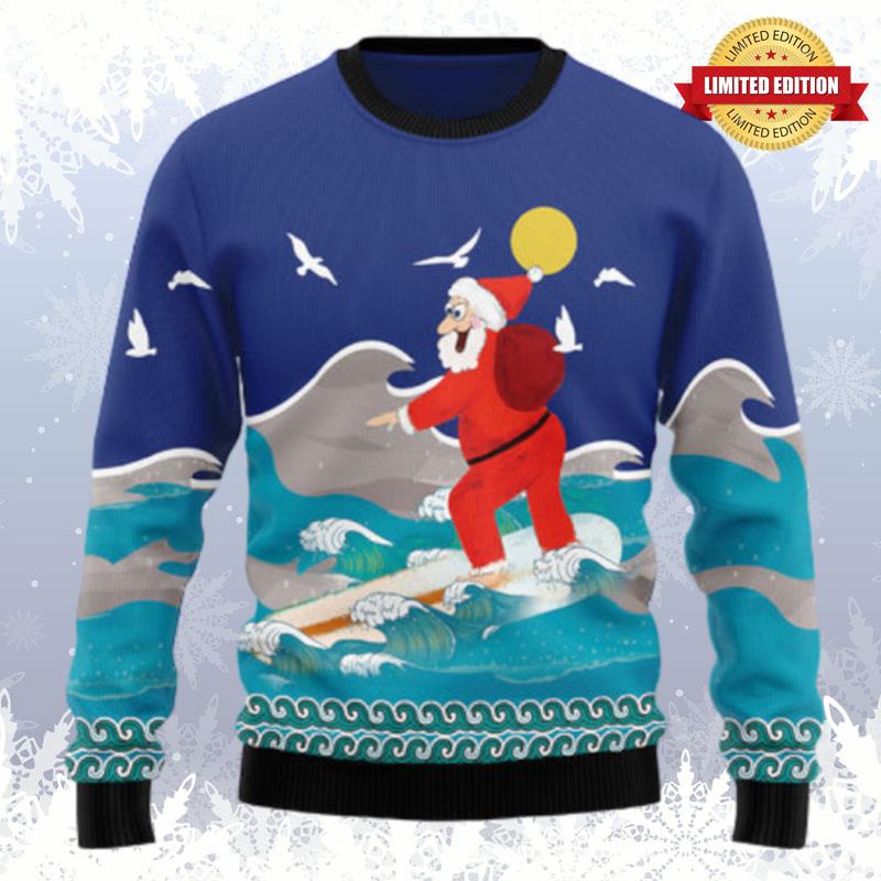 Surfing Santa Ugly Sweaters For Men Women