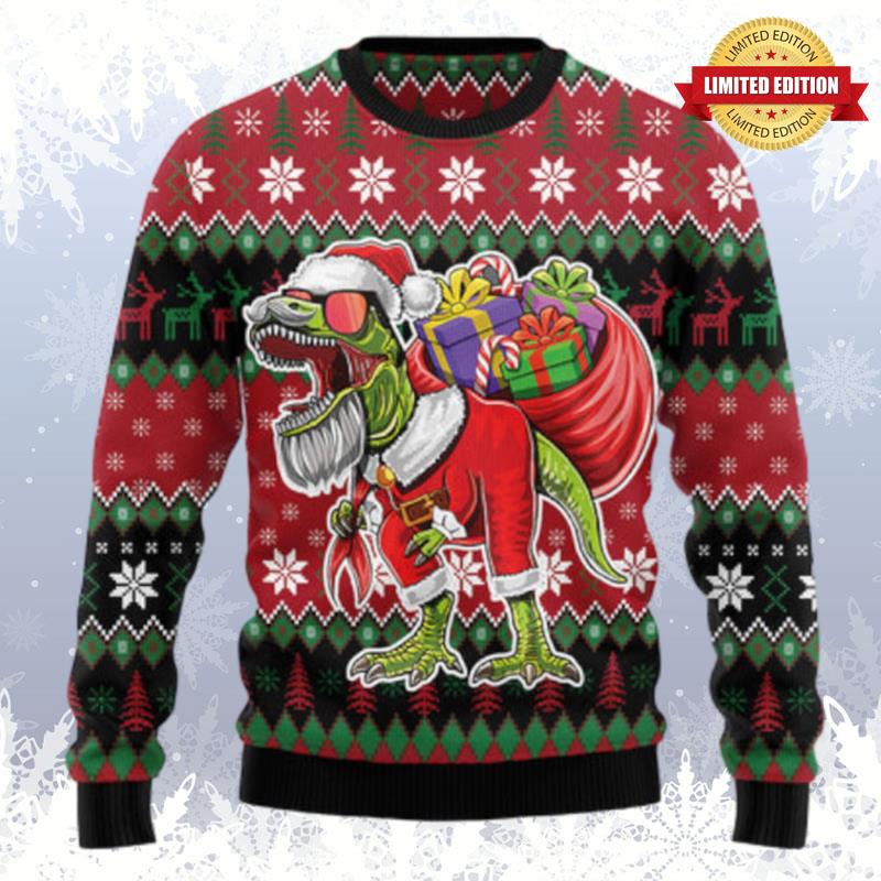 T Rex Santa Christmas Ugly Sweaters For Men Women