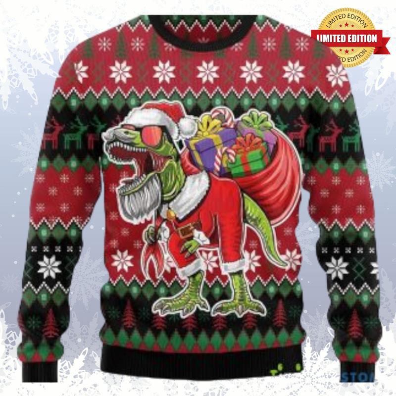 T Rex Santa Ugly Sweaters For Men Women
