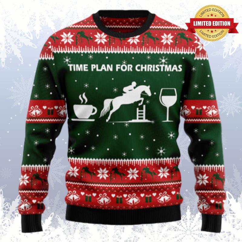 Time Plan For Christmas Show Jumping Horse Ugly Sweaters For Men Women