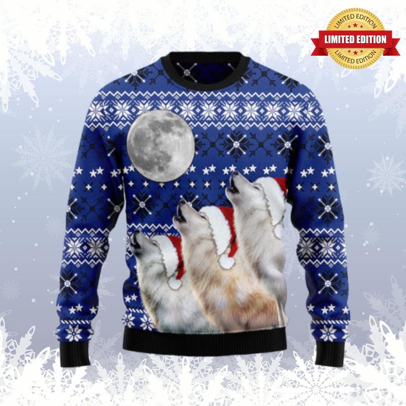 Wolf Howling Moon Ugly Sweaters For Men Women