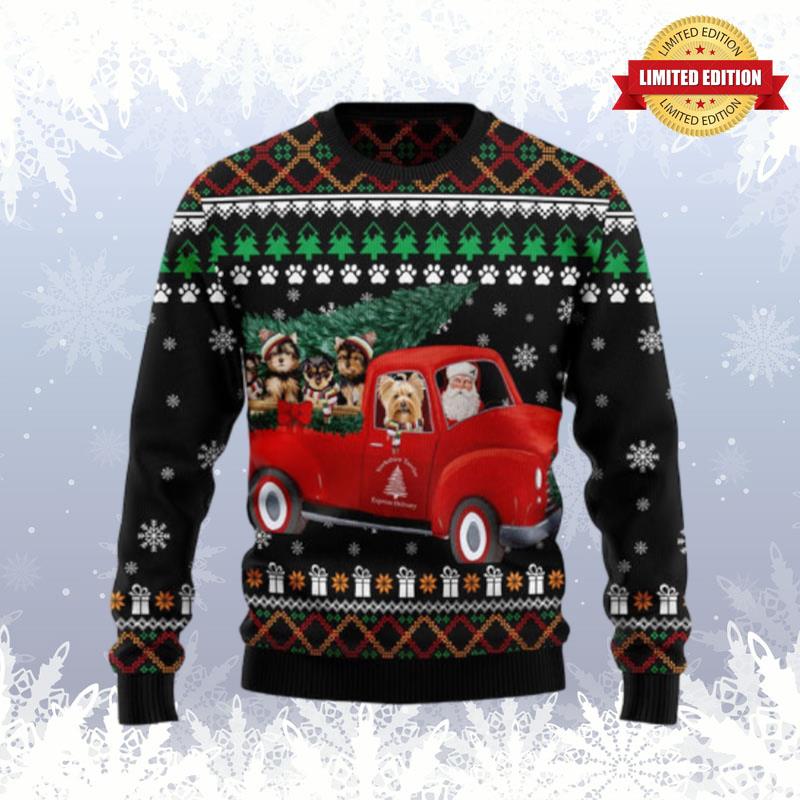 Yorkshire Terrier And Red Truck Ugly Sweaters For Men Women