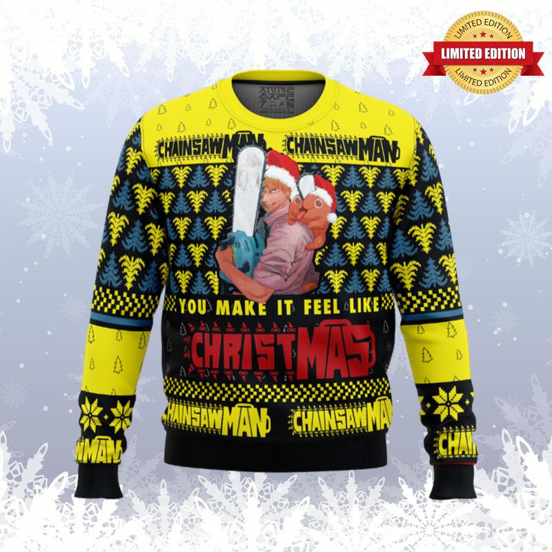 You Make It Fell Like Christmas Chainsaw Man Ugly Sweaters For Men Women