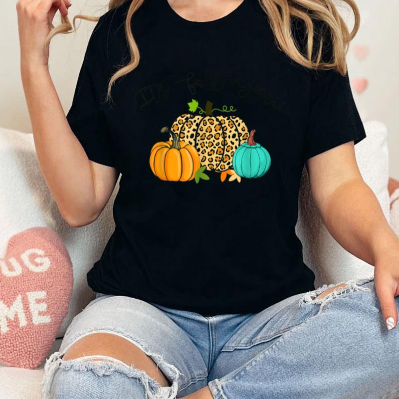 Happy Fall Y'All Pumpkin Leopard Its Fall Yall Women Kids Unisex Shirts