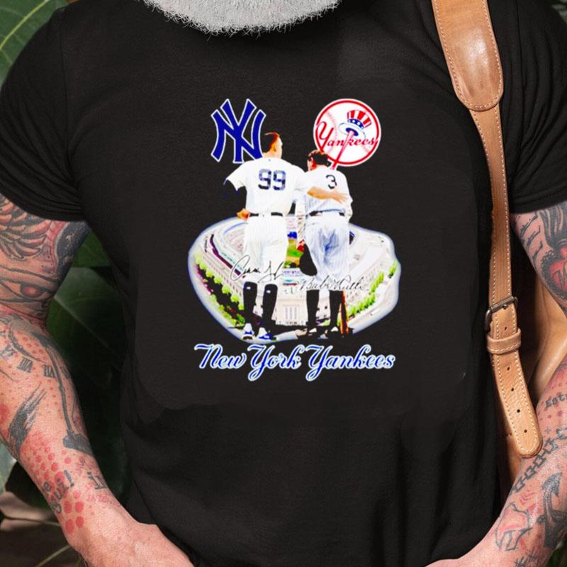 New York Yankees Babe Ruth And Aaron Judge Signatures Unisex Shirts